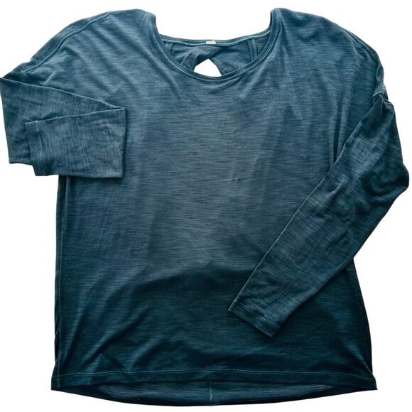 Lululemon Get Set Long Sleeve Heathered Dark Emerald Black Size 10 Keyhole Back - Picture 2 of 5